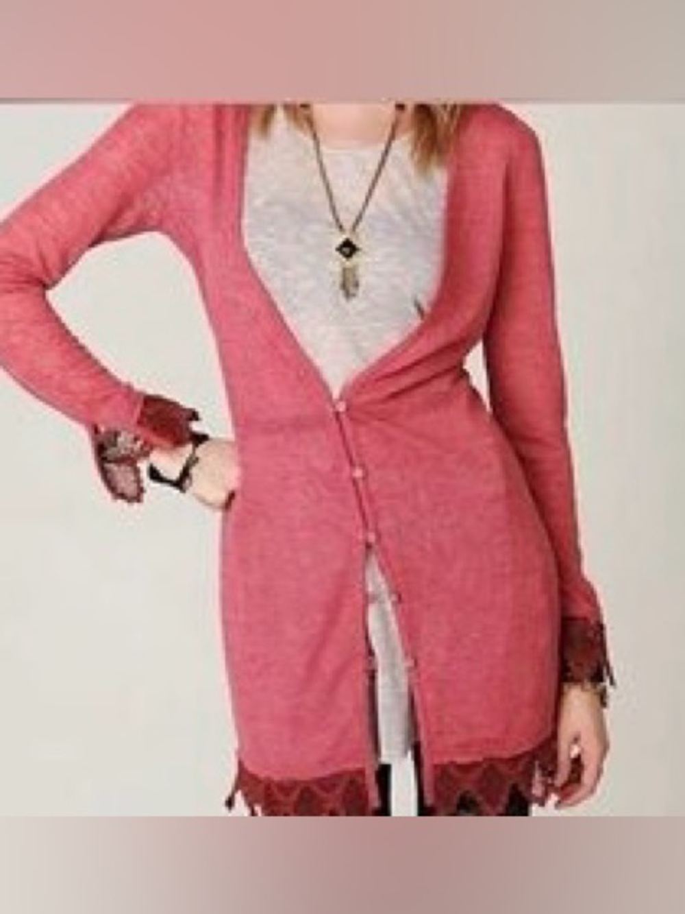 Free People Open-Front Lace-Trim Cardigan - Rose